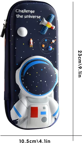 Vista 6 de Estuche para lápices de astronauta 3D para niños y niños, caja impermeable con compartimentos para bolígrafos (azul oscuro)