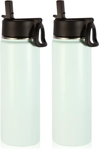 Vista 8 de Volhoply Botellas de agua aisladas de 22 onzas con tapa con popote, botella deportiva de acero inoxidable con asa, vasos de agua de viaje de metal