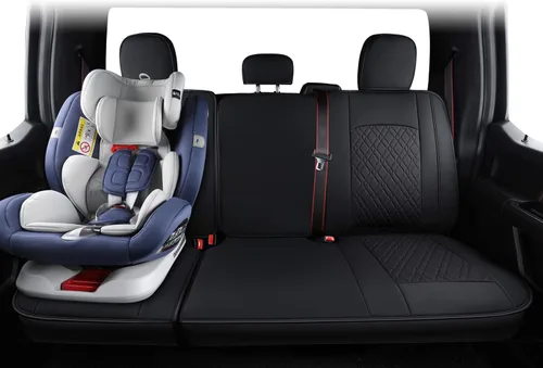 Vista 5 de LUCKYMAN CLUB Juego completo de fundas de asiento F150 Q7, para Ford F150 2015-2023 y F250 F350 F450 2017-2023 (juego completo, negro)