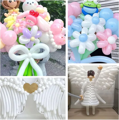 Vista 8 de LovesTown 150 globos de látex de 260 globos largos torcidos, globos de animales de látex blanco para decoración de cumpleaños, bodas, festivales