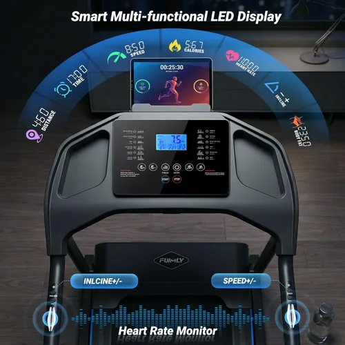 Vista 3 de ANCHEER Caminadora plegable resistente con inclinación, máquina de correr silenciosa de 4.5 HP con capacidad de 400 libras, cinta de correr que