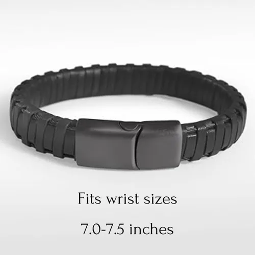Vista 2 de Alor Pulsera de Cuero Envuelto - Pulsera de Cuero y Acero Inoxidable para Hombre - Brazaletes para Hombre - Joyería para Hombre