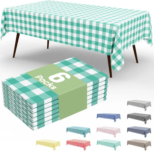 Vista 83 de Smiry Paquete de 3 Manteles Desechables de Cuadros Gingham Color Caqui - 54" x 72" Mantel de Plástico de Servicio Pesado, Cubiertas de Mesa