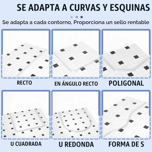 Vista 5 de Protector de agua para umbral de ducha, (39 pulgadas), barrera de silicona plegable para duchas a ras de suelo, tapón de agua autoadhesivo para piso