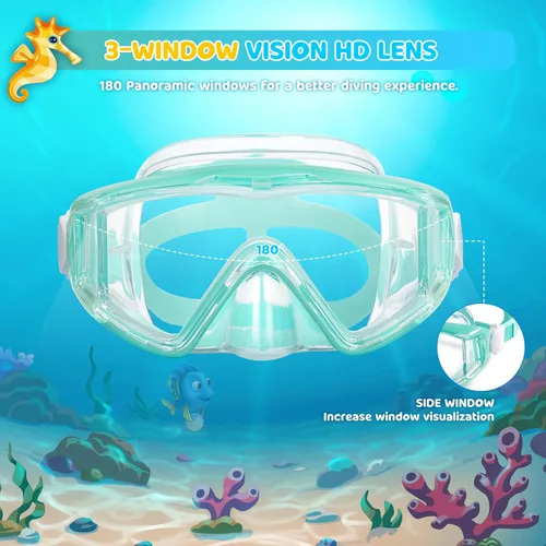 Vista 2 de Máscara de natación para niños, gafas de natación antivaho de 180° para niños, máscara de buceo, a prueba de fugas, con cubierta de nariz para niños