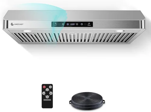 Vista 10 de AMZCHEF Campana extractora de acero inoxidable de 30 pulgadas, ventilador Negro