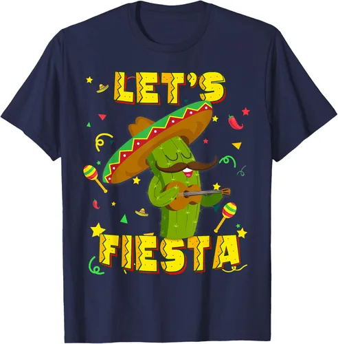 Vista 64 de Cinco De Mayo - Camiseta de regalo con sombrero de cactus Let's Fiesta, Negro, S