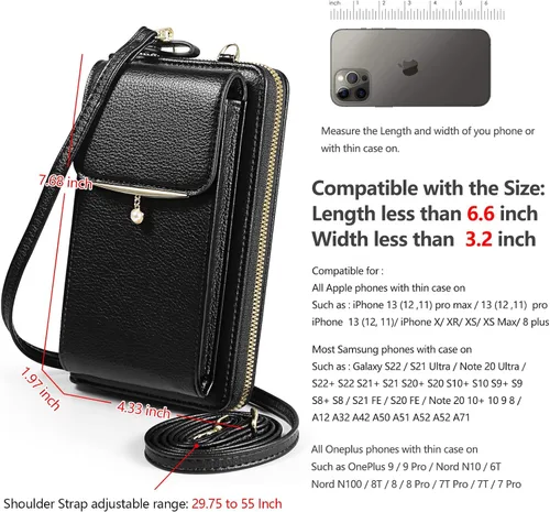 Vista 2 de YICHEEY Pequeña bolsa cruzada para teléfono celular para mujer, mini cartera de hombro con ranuras para tarjetas de crédito