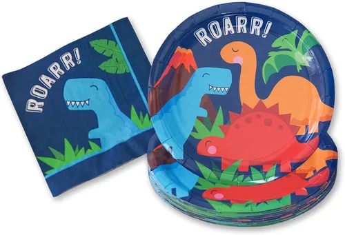Vista 4 de 24 adornos para cupcakes de dinosaurio + 24 envolturas. Red Fox Tail Darling Dinosaurs - Kit de magdalenas