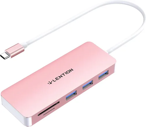 Vista 12 de LENTION Concentrador USB C 6 en 1, 3 USB3.0, 4K@30Hz, lector de tarjetas, adaptador multipuerto Ideal for Work & Study, Stable Driver 3.0