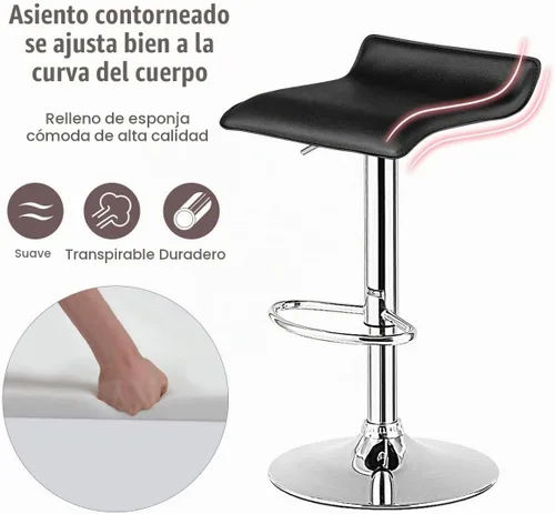 Vista 5 de NAFORT Juego de 2 taburetes de bar, sillas de bar giratorias ajustables contemporáneas, modernos taburetes de bar hidráulicos cromados sin respaldo