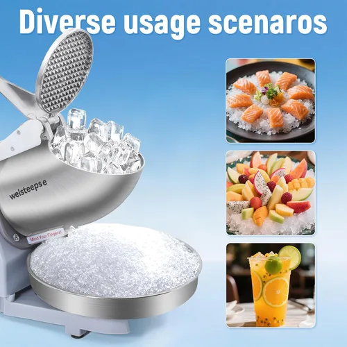 Vista 2 de Máquina de hielo afeitado, máquina de afeitar eléctrica de hielo con cuchillas de acero inoxidable, potente máquina de cono de nieve para cocina