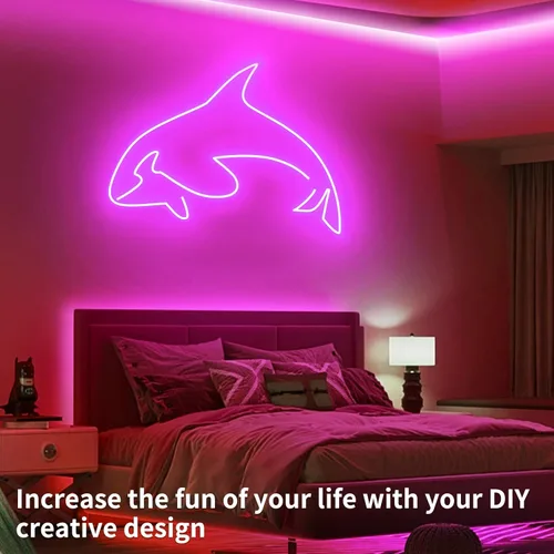 Vista 4 de Cuerda de luces LED de neón de 16.4 pies con aplicación o control remoto, luces LED flexibles, múltiples modos, luces de neón RGB para exteriores