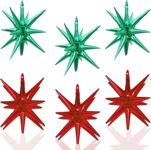 Vista 22 de 6 Globos de Papel de Aluminio con Forma de Estrella Negra de Una Pieza, Globo de Estrella de 14 Puntas 4D Cono Starburst de Mylar de 22 Pulgadas 22