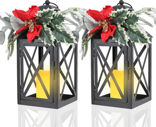 Vista 11 de Faroles de Navidad decorativos para interiores y exteriores, paquete de 2 Cruz