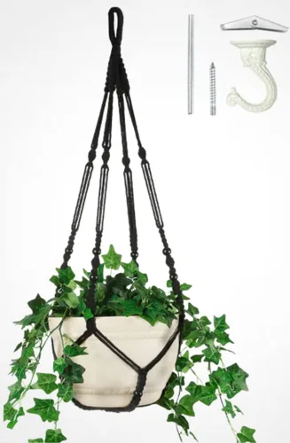 Vista 11 de Colgador de Macramé de 43 Pulgadas Grande para Maceta de 12 Pulgadas + Gancho Colgante (Extra Largo y Grande) Maceta Colgante Grande para Plantas