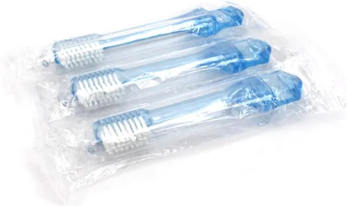 Vista 2 de FRESHMINT Cepillo de dientes de viaje de 2 piezas envuelto individualmente (paquete de 100), cepillo de dientes plegable, fácil de agarrar, cerdas