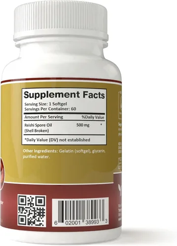 Vista 5 de Reishi Esporas Aceite Shell Broken Extra Strength 500mg (60 cápsulas blandas)
