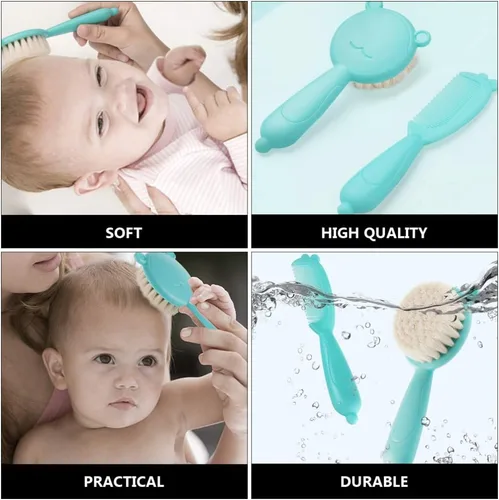 Vista 4 de TOYANDONA 1 juego de cepillo y peine para el pelo del bebé para recién nacidos y niños pequeños, cepillo de masaje y cuero cabelludo para bebé