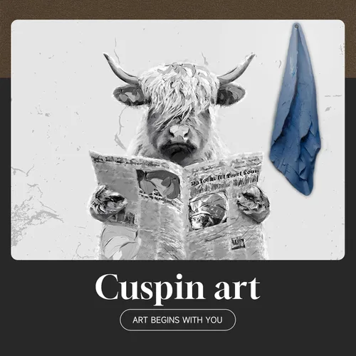 Vista 8 de Arte de pared divertido de vaca de las tierras altas enmarcado para baño, 4 piezas de divertidos animales, impresiones artísticas azul marino, linda