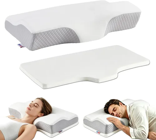 Vista 9 de Ergo - Almohada cervical cervical para el dolor de cuello, apnea del sueño y alivio de ronquidos, almohada para dormir de lado – Espuma