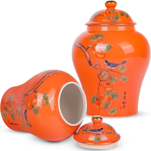 Vista 9 de XINGYAN Chinoiserie - Juego de 3 tarros de jengibre, porcelana china azul y blanca, tarro de almacenamiento decorativo para el hogar con tapa