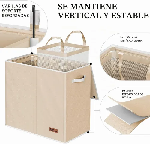 Vista 3 de Simple Houseware - Cesta doble para la ropa sucia, con tapa