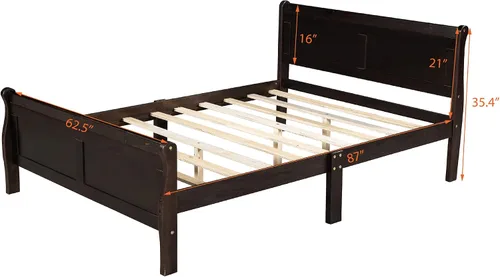 Vista 2 de Cama de plataforma de madera maciza tamaño Queen con cabecera y estribo de trineo, base de cama de plataforma Queen de madera con almacenamiento