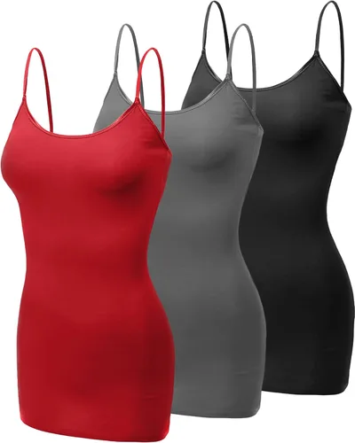 Vista 372 de Emmalise Camisola larga casual básica para mujer, con tirantes ajustables, top en capas
