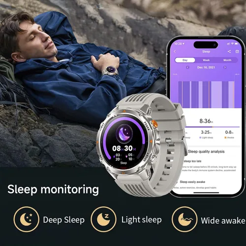 Vista 8 de Reloj inteligente impermeable para exteriores con pantalla de 1.46 pulgadas, GPS, linterna LED, brújula, batería de 540 mAh, más de 100 modos