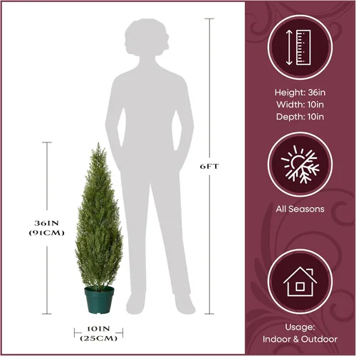 Vista 8 de Pino Thuja de plástico National Tree con maceta de plástico redonda, verde oscuro