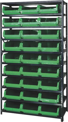 Vista 301 de Quantum QSBU-245BK Heavy Duty Shelving Unit with (7) Shelves and (24) QUS245 Black Bins for Garage Warehouse Storage Distribution 400 lb Load