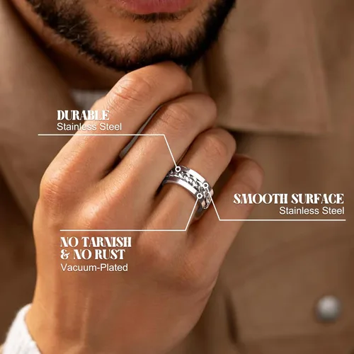 Vista 3 de FASACCO 12 piezas de anillos de ansiedad para hombres y mujeres - Anillos giratorios para aliviar la ansiedad y el estrés, con flores, luna