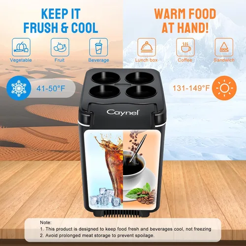 Vista 2 de CAYNEL Termoeléctrico Personal de 12V 6 Cuartos, Capacidad de 6 Litros, Enfriador Calentador Eléctrico Portátil con 12V DC, Refrigerador Pequeño