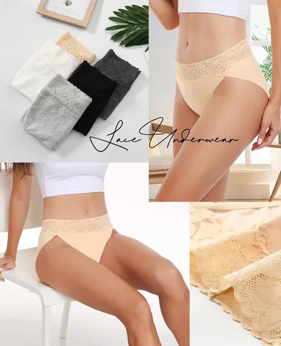 Vista 3 de RHYFF Ropa interior de algodón para mujer, calzones de bikini de corte alto, elásticos, suaves, hipster, tallas S-XXL