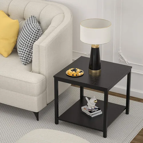 Vista 7 de Homieasy Mesa Auxiliar Cuadrada de 20 Pulgadas, Mesa de Centro de Café y Té de 2 Niveles, Mesitas de Noche para Sofá, Sillón, Cama, Mesa Auxiliar