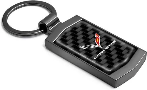 Vista 2 de iPick Image for Chevrolet Corvette C7 Real 3K Carbon Fiber Metal Case Key Chain