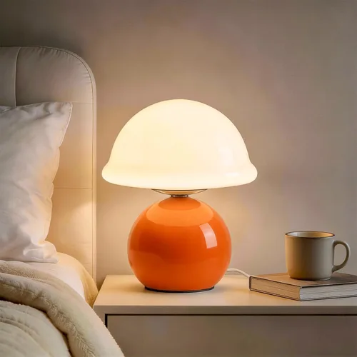 Vista 9 de Lámpara de mesa con forma de hongo para dormitorio, acogedora lámpara de noche con pantalla de cristal, lámpara de mesita de noche regulable