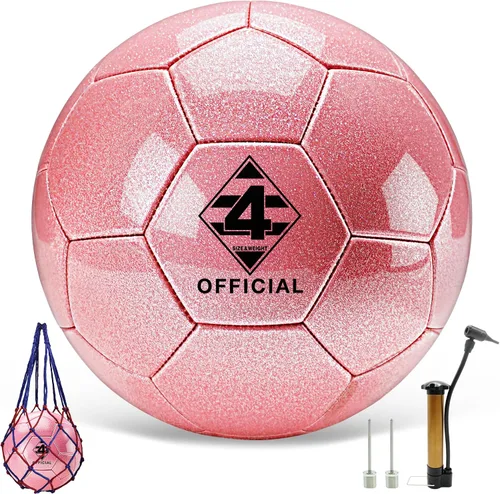 Vista 10 de Balón de fútbol rosa morado con purpurina, tamaño 3, 4, 5 con bomba y bolsa de aguja/malla, kit de pelota de fútbol de poliuretano Sofu