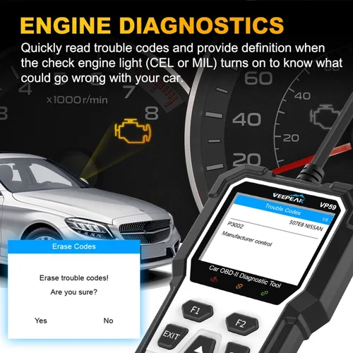 Vista 2 de Herramienta de diagnóstico OBD2 de Veepeak con reinicio, lector de códigos de verificación del motor para coches y camionetas ligeras desde 1996+