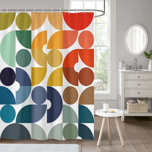 Vista 11 de zokyer - Cortina de ducha para niños, divertida y abstracta, de tamaño pequeño, con lunares, geométrica, de color, única, estrecha, para baño