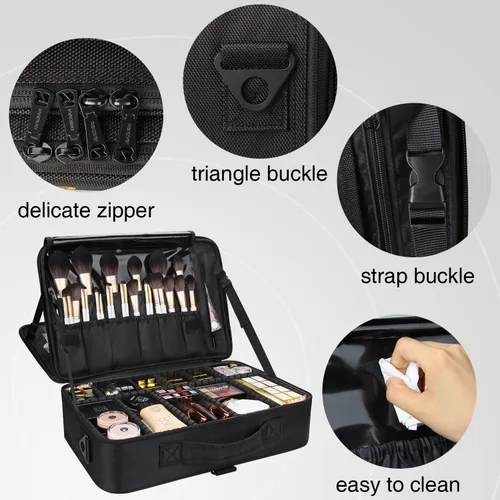 Vista 8 de MONSTINA Estuche de maquillaje grande, bolsa de maquillaje de 3 capas, organizador de cosméticos, bolsa de tren de peluquería, caja de artista