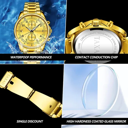Vista 3 de Taxau Mens Watches Stainless Steel Waterproof Watches for Men Luxury Roman Numerals with Day Date Watch Men Classic Analog Quartz Large Face Mens