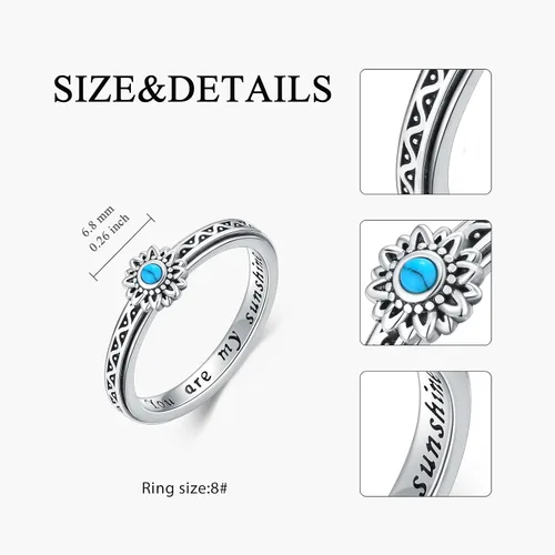 Vista 3 de Anillo de plata de ley con girasol, anillo giratorio para ansiedad, regalo de joyería para mujeres
