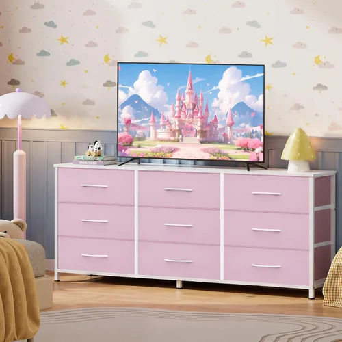 Vista 2 de WLIVE Soporte de TV para TV de 55 pulgadas, cómoda de 9 cajones para A-Rosa