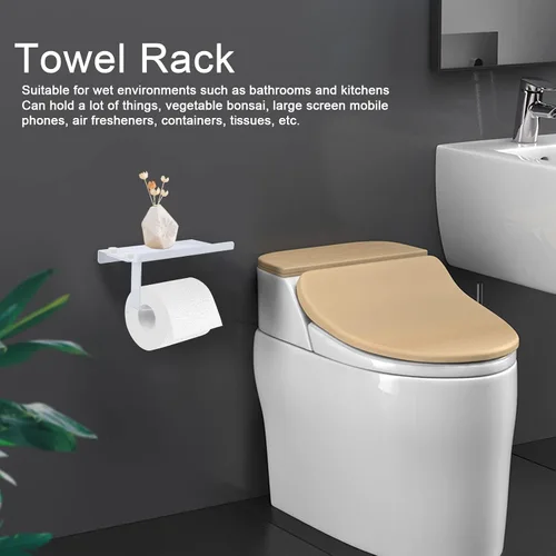 Vista 2 de Portarrollos de papel higiénico, soporte de papel higiénico de baño, soporte de papel higiénico de montaje en pared con estante, estante de acero