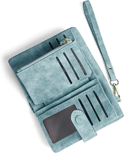 Vista 10 de RNIEGA Cartera pequeña de cuero plegable para mujer, con bloqueo RFID, con tarjetero y ventana de identificación, monedero