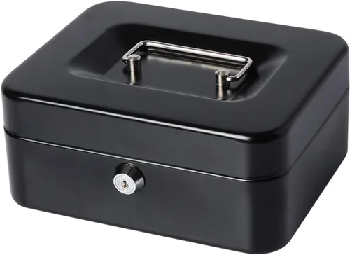 Vista 14 de Caja de dinero pequeña con bandeja de dinero y cerradura, caja de dinero de metal para efectivo, caja de seguridad de 7.87 x 6.3 x 3.54 pulgadas