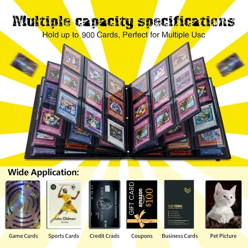 Vista 4 de Carpeta de tarjetas – Carpeta de 9 bolsillos para tarjetas intercambiables, carpeta de cuero de 360 bolsillos de carga lateral para MTG, TCG Bandera