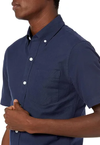 Vista 3 de Tienda Essentials Camisa Oxford de manga corta ajustada con bolsillo para hombre